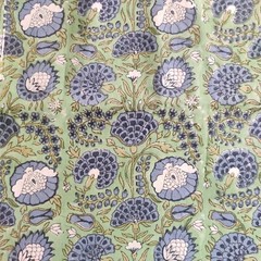 Green and Blue hand Block printed Cotton Fabric By The Yard Cushions Duvet Cover