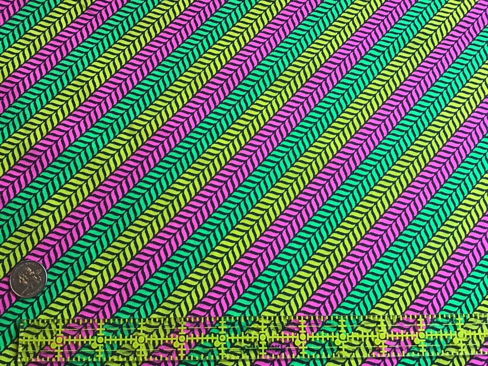 Neon Hot Pink Lime Green Lemon Yellow On Black 1/2 Yard. 100% Cotton