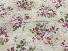Flowers With Gold Grid On Peach Cotton Fabric Quilting For Hobby Lobby – 2 Yards