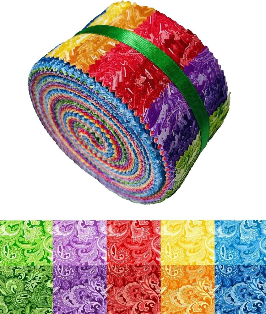 Jelly Roll Fabric 40 Strips 2.5×44 Inch 10 Assorted Colors Cotton Quilting