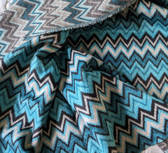 BTY x 60″ Fuzzy Textured Non-Stretch CHEVRON Wool Blend Turq/Grey/Black Fabric