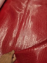 Red Vinyl Crocodile Fabric Sold By The Yard Animal Ptint Red Textured Glossy
