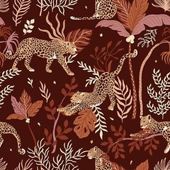 Feline Drive Fabric MAGIC OF SERENGETI Leopard Deep Plum Sold by the Yard