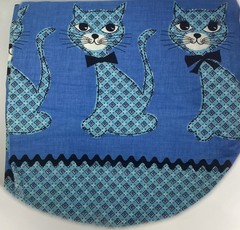 “Rare” CRAFTY BLUE CATS FABRIC Vintage Cotton- 2 YARDS Atomic Mid Century