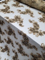 Gold Bridal 3D Flowers Beaded Rhinestones Embroidery 3d Lace Fabric By Yard Prom
