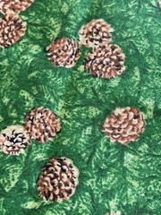 Small Brown Pine Cones on Green Pine Needles Cotton Fabric 1.3Y x 44″W