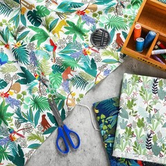 Boao 3 Pieces 3 Yards 62 Inch Wide Floral Cotton Fabric Tropical Rainforest