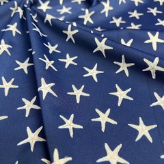 Silver Starfish Navy Blue Print Spandex Stretch Fabric 60″ wide Swimsuit By Yard
