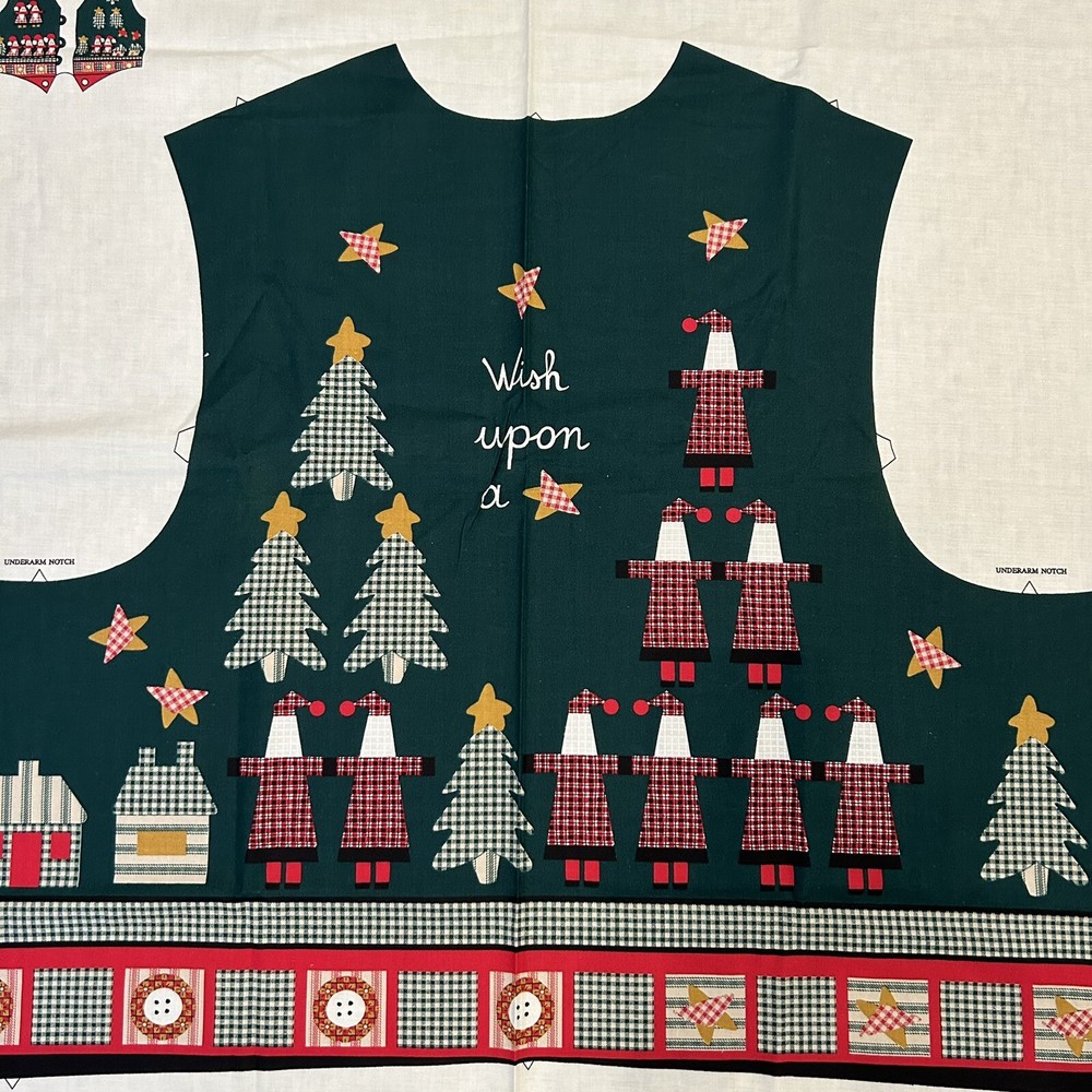 Fabric Panel Christmas Vest Love One Another One Size Santa Wish Upon Star Green