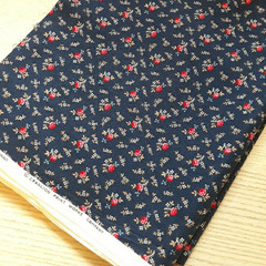 1.75 YD Vintage VIP Cranston Cotton Fabric Tiny Rose Floral Navy Prairie Cottage