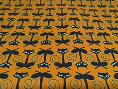 Halloween Fabric Black Cats On Orange Gold Outline Retro Atomic Style 8′ x 43″