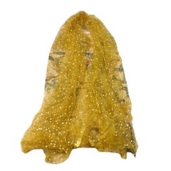 New Soft Silk Blend Yellow & Gold Metallic Tulle with Scattered White Pearls