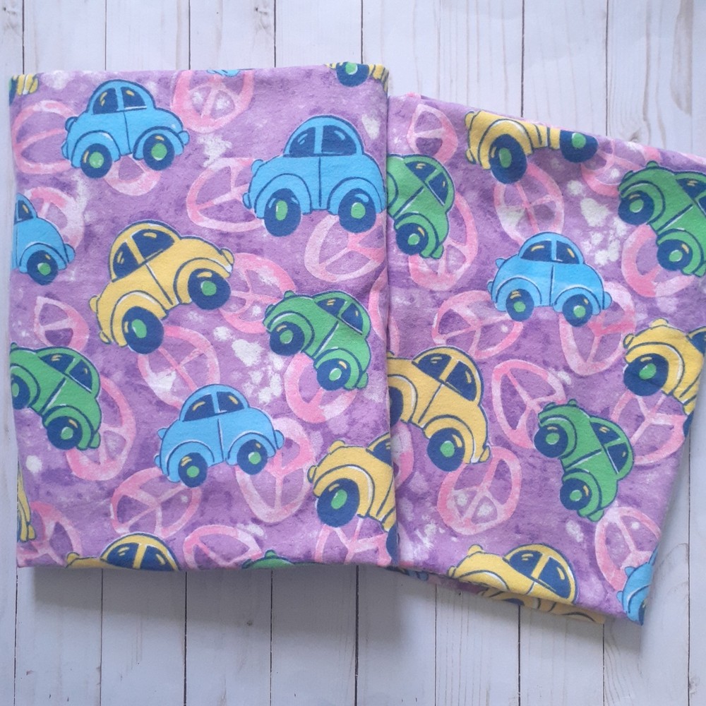 Vintage Peace Sign Bug Beetle Tye-Dye Flannel Fabric Purple 2 pieces = 3 1/3 yds