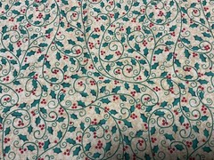 BUNDLED BUDDIES by SSI Green Holly Vines Red Berries on Gold Fabric 108in x 44in