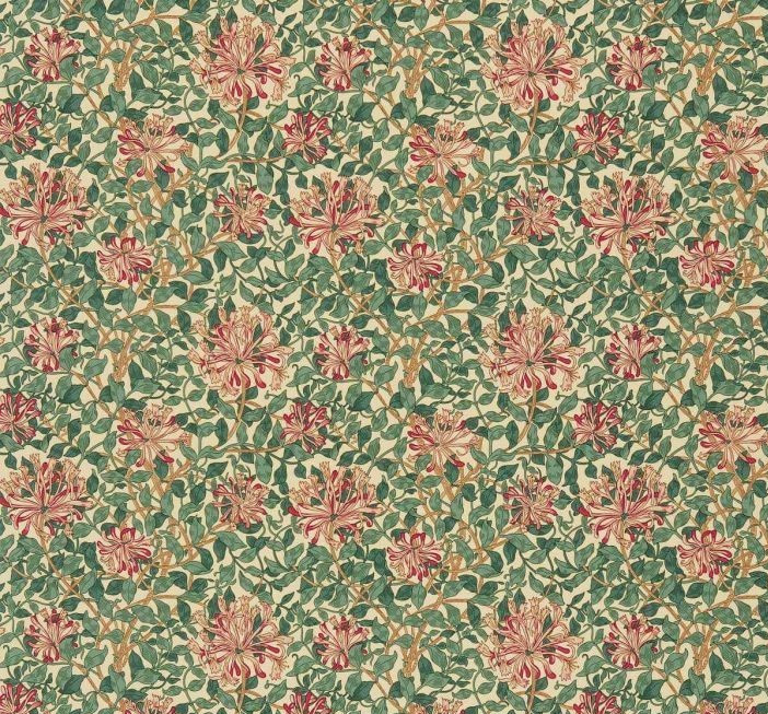 WILLIAM MORRIS CURTAIN FABRIC “Honeysuckle” 5.2 METRES CREAM/WINE 100% COTTON