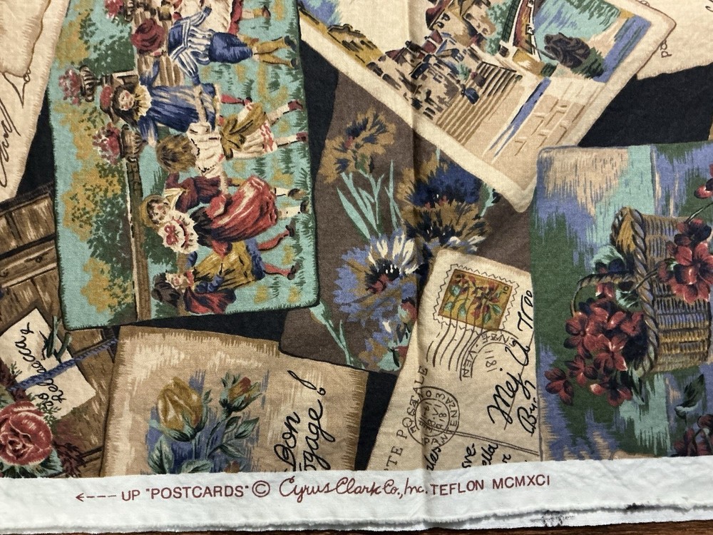1991 Cyrus Clark Co POSTCARDS Antique Postcards/Floral Collage Fabric 55” X 50”
