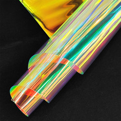 12X53 Inch Iridescent Blue PVC Vinyl Holographic Clear Synthetic Fabric Transpar