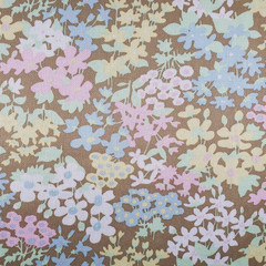Vintage 70s Polyester Fabric Floral Brown Pastels 82 x 57