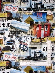Route 66 Collage Road DIGITAL Fabric Cotton Timeless Treasures CD1467 By Yard
