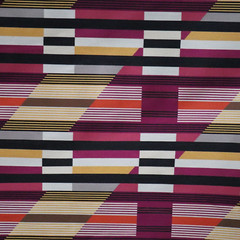 Vintage MCM Upholstery Fabric Linear Geometric Bars, Pink, Yellow, Black 5 yds