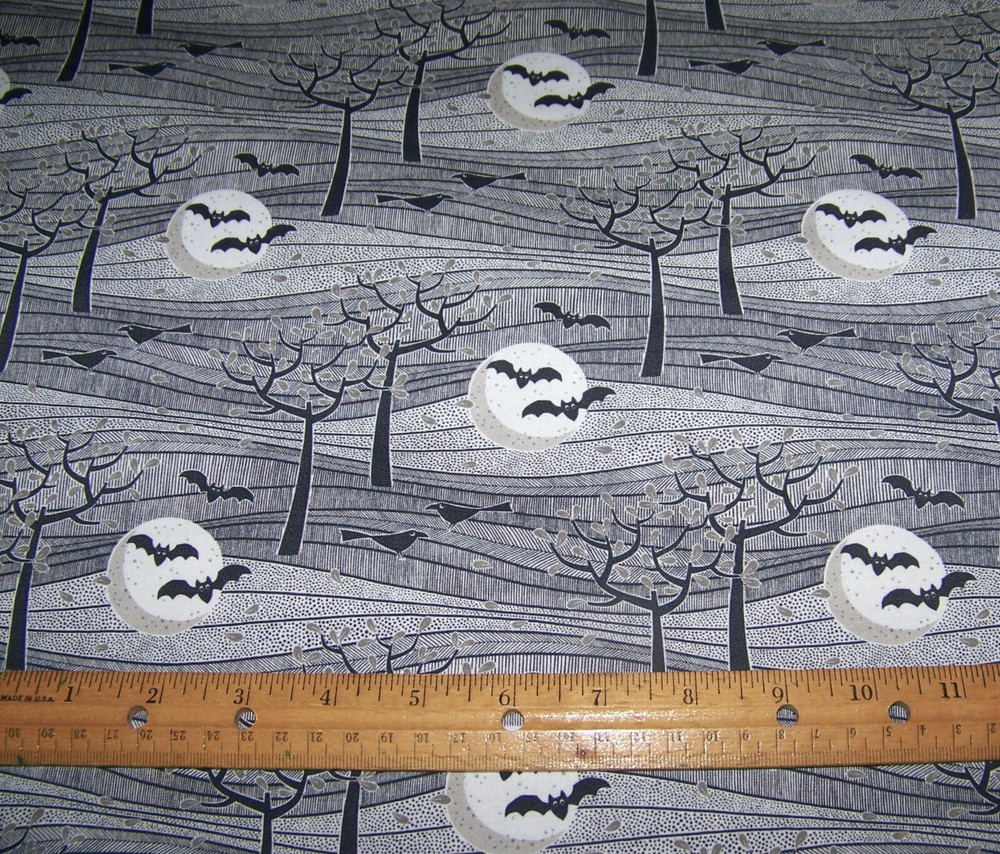 1 yd Cloud9 Gothic Whimsy NIGHT LANDSCAPE 100% ORGANIC Cotton Fabric HALLOWEEN