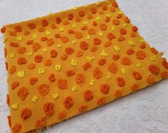 boho vtg chenille bedspread fabric, optic orange multisize cirrus dot 18″ x 24″