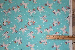 Unicorn Magic Aqua Unicorn Love Pearlized Print Cotton Fabric 1/2 Yard #9798-04