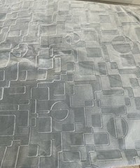 Vintage 70’s Grey Velvet Upholstery Fabric Modern Geometric Print 3+ yards x 58″