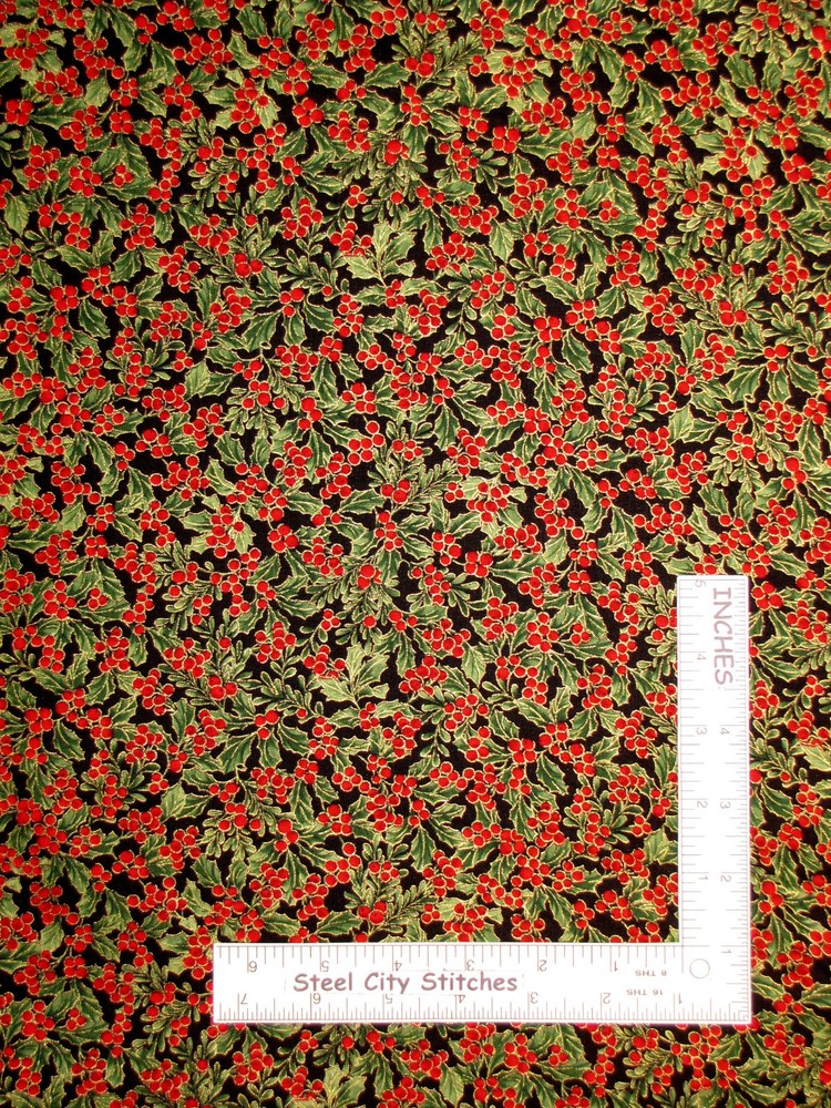 Christmas Holly Gold Fabric By The Yard Cotton Timeless Treasures CM5967