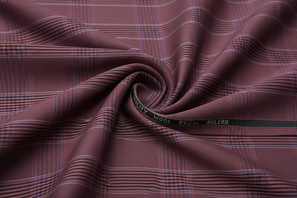 Red Windowpane Checked Plaid Suiting Fabric Cashmere Wool