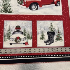 Christmas Red & White Truck Fabric 3 Panels For Quilting Read