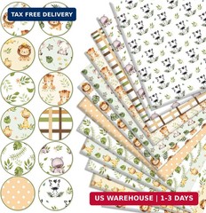 Whaline 12 Pcs Safari Cotton Fabric Bundles Watercolor Safari Animals Printed Fa