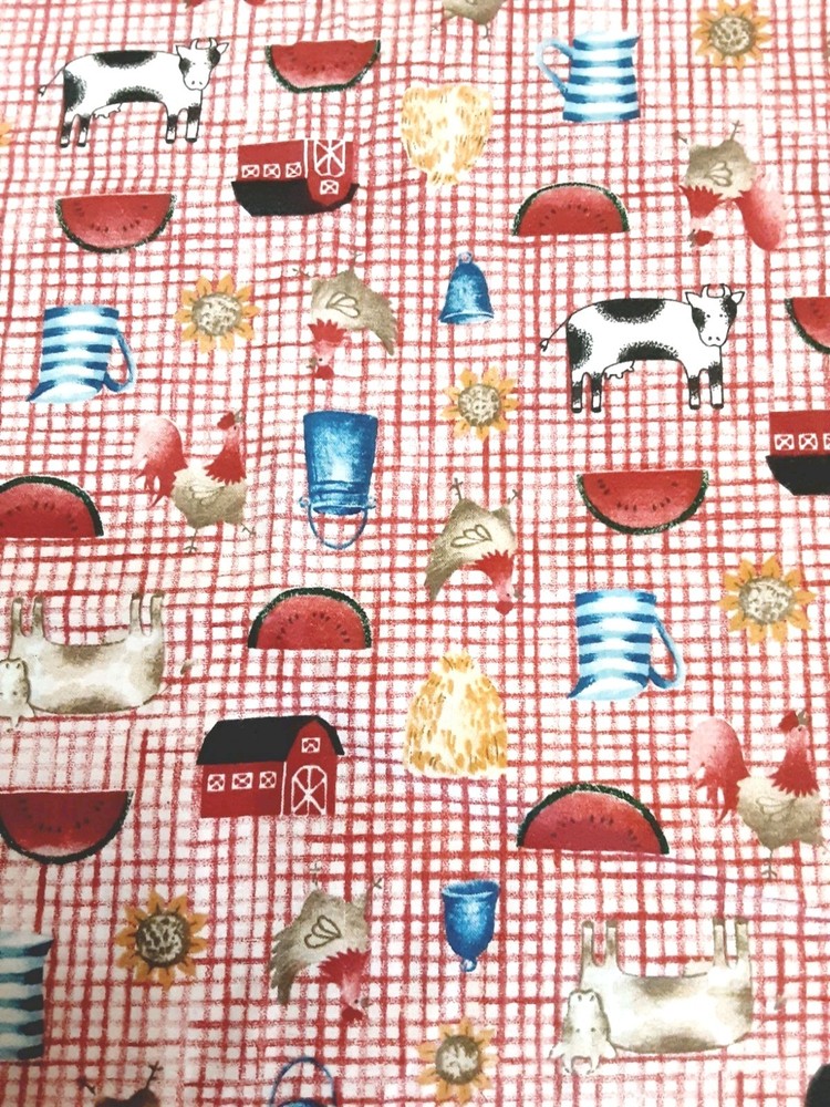 VTG Fabric Traditions 1 yd x 44 Farmhouse 1998 Cows Country