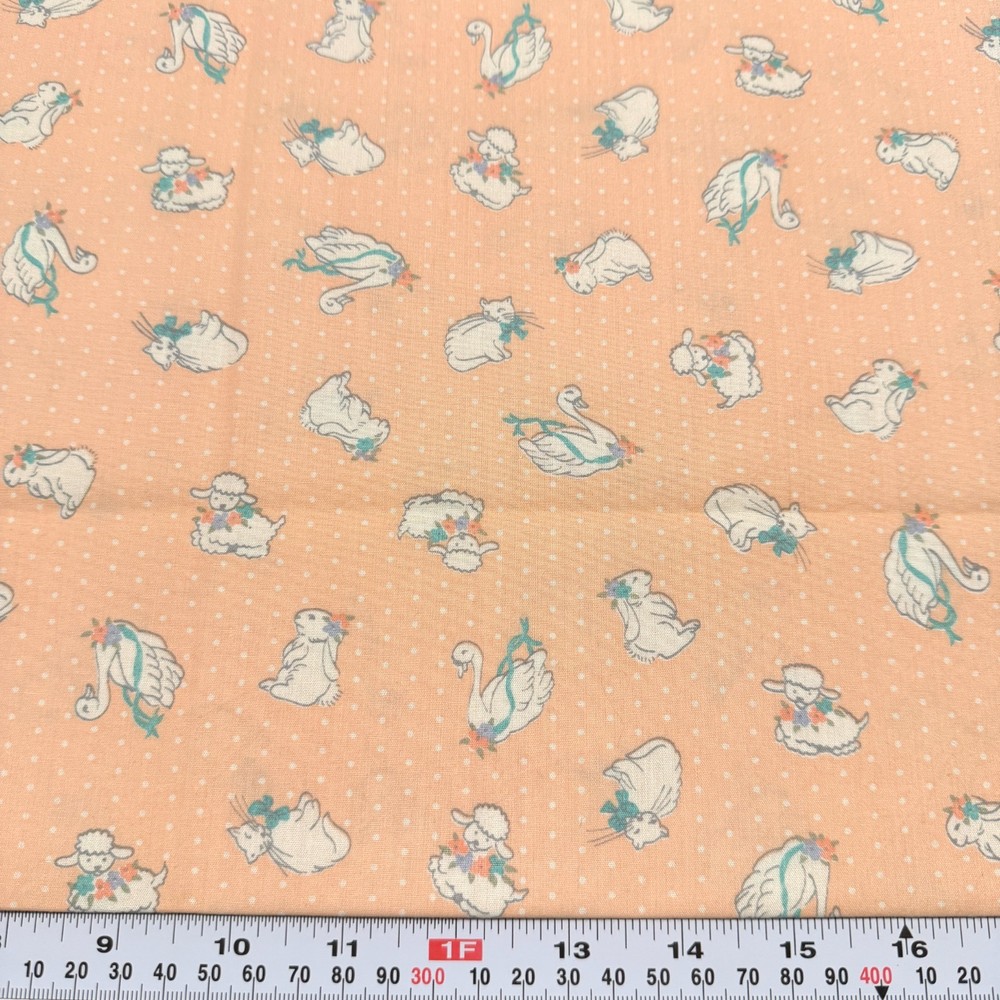 Vintage Weilwood Industries Pin Dots & Animals on Peach Cotton Remnant 11″ x 45″