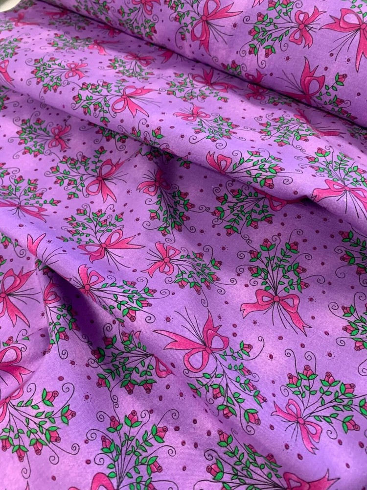 Purple Bow Bouquet Cotton Fabric Vintage 90’s OOP Kari Pearson