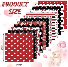 12Pcs Valentine’s Day Cotton Fabric Bundles Pre-Cut Squares Red Black Love Heart