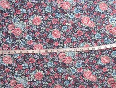 1 yd x 44″ Pre-Quilted Cotton Single Sided Fabric Blue w/Pink Blue White Flowers