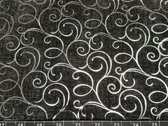 Tina Scrap 9″x21″ Black Silver Elegant Swirl Spiral Metallic Foil COTTON Fabric