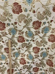 BEIGE GOLD RED BLUE FLORAL CHENILLE UPHOLSTERY BROCADE FABRIC (56 in.) Sold BTY