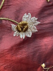 FAUX SILK FLOWERS EMBROIDERED~DRAPERY UPHOLSTERY Sold By The Yard – Burgundy