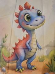 Cotton fabric 6 baby dragons, each square is 13 x 13 inches