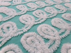 Soothing White Curly Loops Jade Vtg Chenille Bedspread Fabric 15″ x 19″ Piece
