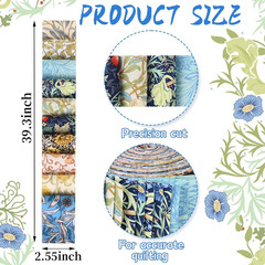 50Pcs William Morris Floral Jelly Fabric Strips Roll for Quilting Crafting Sprin