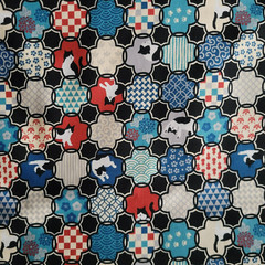 Quatrefoil Cotton Shirting with Cats, Waves, Geometric Patterns – Japan