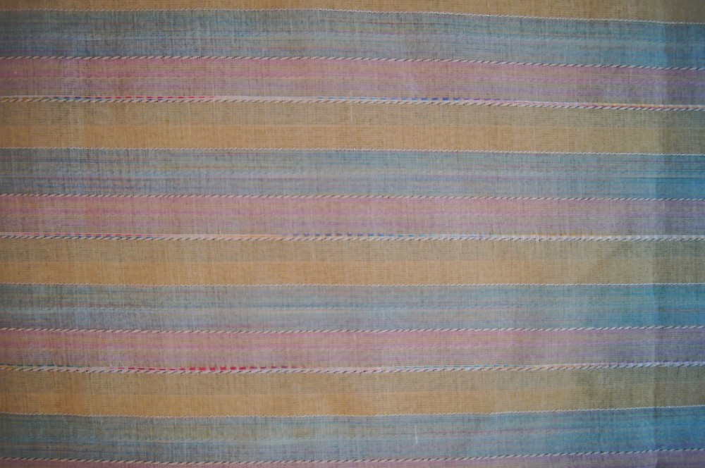 3 Yards Pink Blue Yellow Stripes with Emboridered Lines Sheer Fabric 111″ X 44″