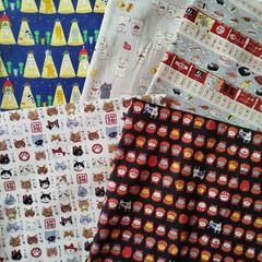 Japanese Cat Fabric Bundle 5pcs 50cm 20″ Kokka Cotton Cute Sushi UFO Daruma