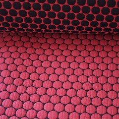 Vtg Retro MCM Designtex Upholstery Fabric “Loop to Loop” Red, Black Dots 7.5 yds