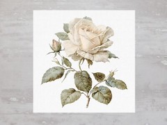 Beautiful Single Shabby Chic Ivory Rose Fabric Panel Sewing Quilting Block A207
