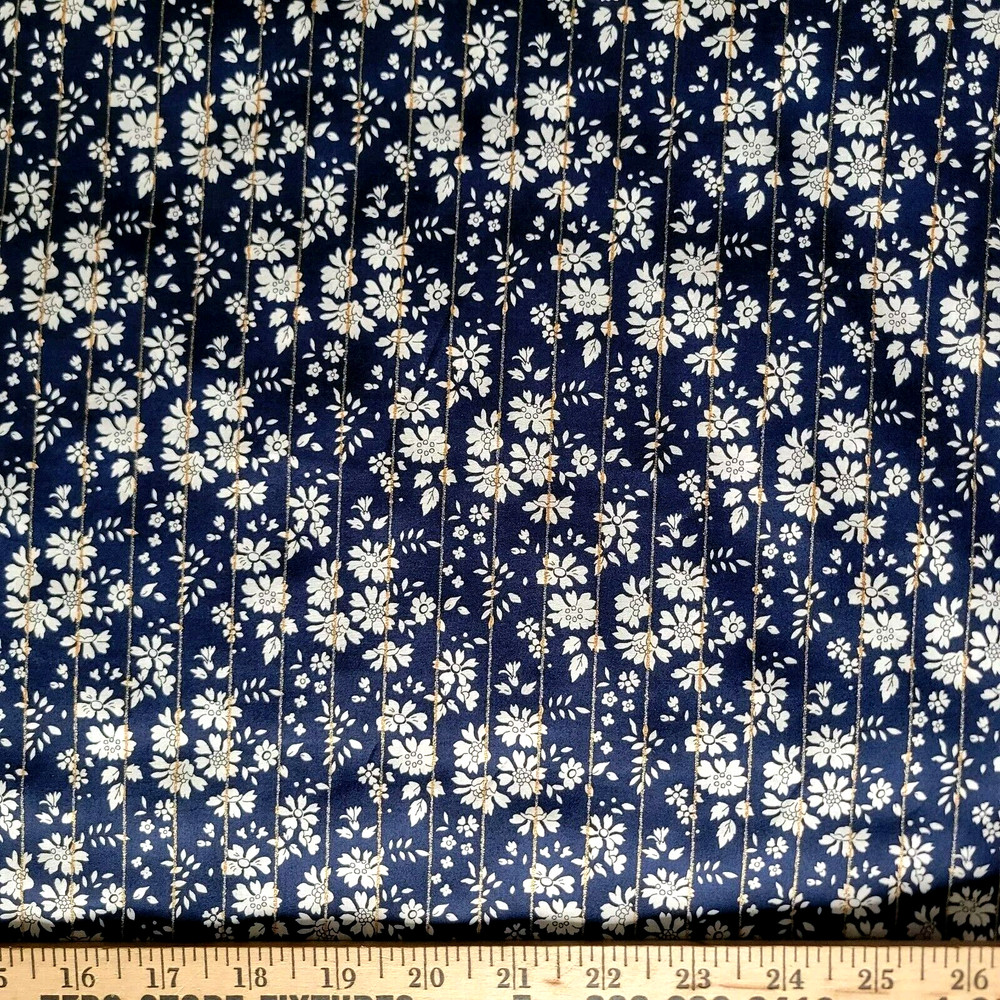 Liberty of London Tana Cotton Lawn – “Capel Stripe” Floral w/ Gold Pinstripe