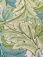 Morris & Co Performance Leaf Print Fabric- Acanthus Outdoor / Nettle Sky 6.75 yd